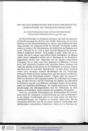 Die deutsch-rumänischen Wirtschaftsbeziehungen, insbesondere die Mineralöllieferungen