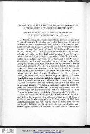 Die deutsch-rumänischen Wirtschaftsbeziehungen, insbesondere die Mineralöllieferungen