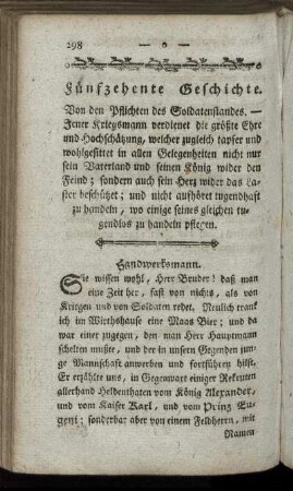 Fünfzehente Geschichte. Von den Pflichten des Soldatenstandes. - Sechszehente Geschichte. Von Zurückstellung des fremden Guts.
