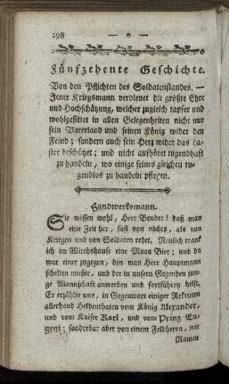 Fünfzehente Geschichte. Von den Pflichten des Soldatenstandes. - Sechszehente Geschichte. Von Zurückstellung des fremden Guts.