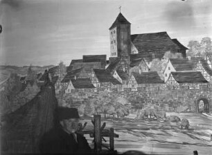 Fischernetz vor Ansicht einer märkischen Stadt