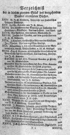 Verzeichniß der in diesem zweyten Stück des dreyzehenden Bandes recensirten Bücher.