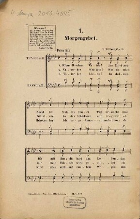 Vier Gesänge für vierstimmigen Männerchor : op. 1, 1. Morgengebet