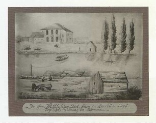 Gasthaus "Zur Stadt Athen" und Fähre über die Donau. 1846