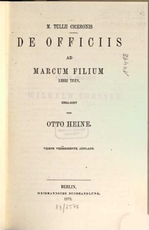 M. Tullii Ciceronis de officiis ad Marcum filium libri tres