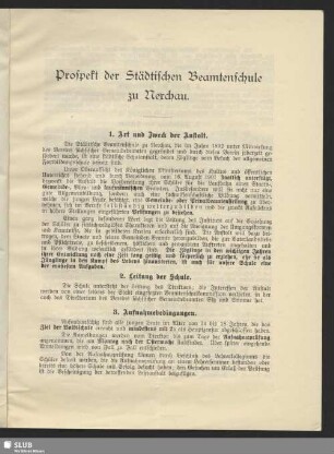 Prospekt der Städtischen Beamtenschule zu Nerchau