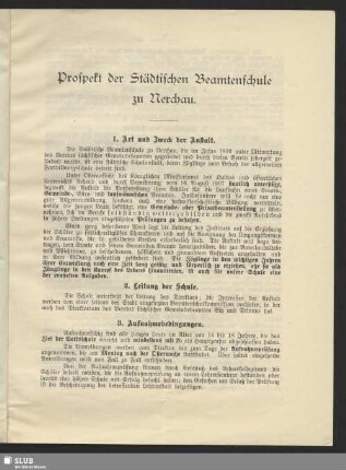 Prospekt der Städtischen Beamtenschule zu Nerchau