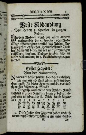 Erstes Capitel: Von der Numeration.