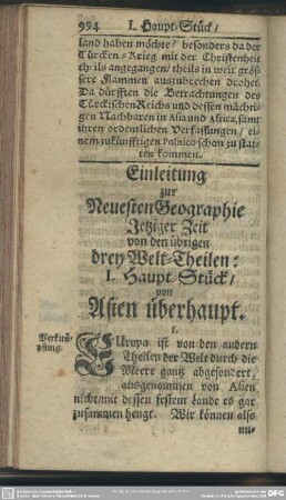 Einleitung zur Neuesten Geographie Jetziger Zeit von den übrigen drey Welt-Theilen