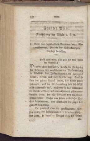 Zehnter Brief. Fortsetzung der Blicke u.s.w.