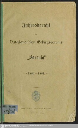 1880/81: Jahresbericht des Vaterländischen Gebirgsvereins Saxonia