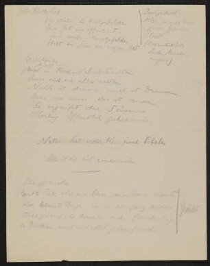 Gedicht: Ich lösch das Licht ...; Gedicht: Lyrik; Aufzeichnung Nr. 397, Nr. 398, Nr. 400, Nr. 401; Gedicht: Gedicht Schlecht berathen; Prosagedichte; Gedicht: Besitz