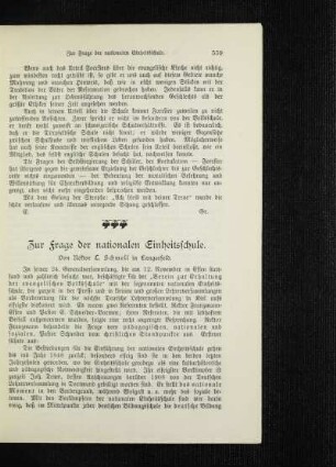 Zur Frage der nationalen Einheitsschule