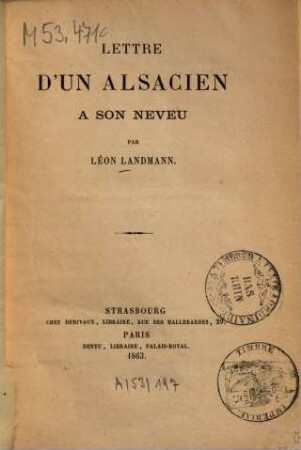 Lettre d'un Alsacien à son neveu