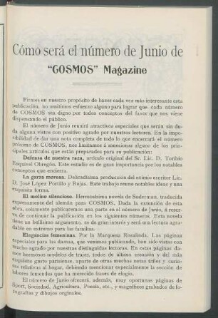 Cómo será el número de Junio de "Cósmos" Magazine