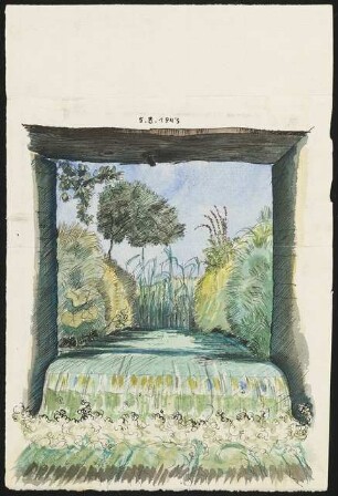 Skizzen: Landschaftsmalerei mit Wasserfall und Brücke