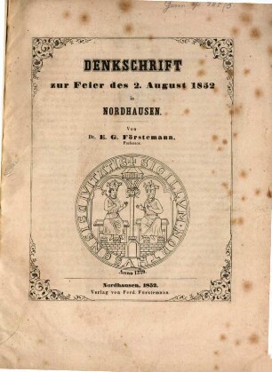 Denkschrift zur Feier des 2. August 1852 in Nordhausen