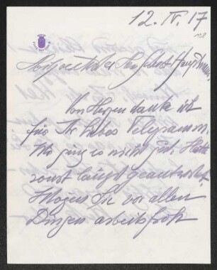 Brief von Fritz von Unruh an Gerhart Hauptmann