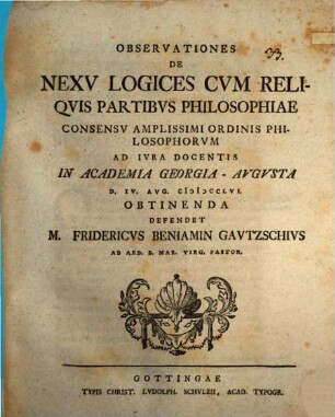 Observationes De Nexv Logices Cvm Reliqvis Partibvs Philosophiae