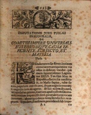 Disputatio Juris Publici Inauguralis De Comitiis Imperii Universalibus, Eorumque Causa Efficiente, Subjecto, Et Materia