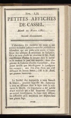 No LII (Mardi 15 Mars 1785)