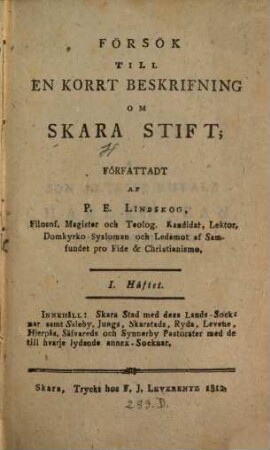 Försök till en korrt Beskrifning om Skara Stift, 1