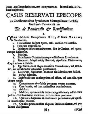 Casus Reservati Episcopis Ex Constitutionibus Synodorum Metropolitanæ Ecclesiæ Gnesnensis Provincialium.