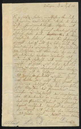 Brief von Ludwig Uhland an Eduard Eyth