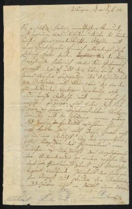 Brief von Ludwig Uhland an Eduard Eyth