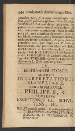 IV. Ferdinandi Stosch Adsertio Interpretationis Elsnerianae, Verborum Pauki, Philipp. II. 5. Adversus Exceptiones Cl. Schultens, Fil.