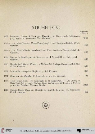 Stiche Etc. (Nr. 1109-1120)