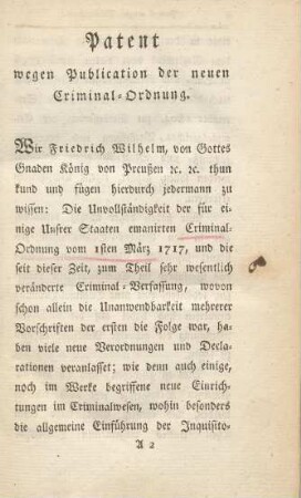 Patent wegen Publication der neuen Criminal-Ordnung