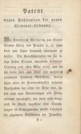 Patent wegen Publication der neuen Criminal-Ordnung