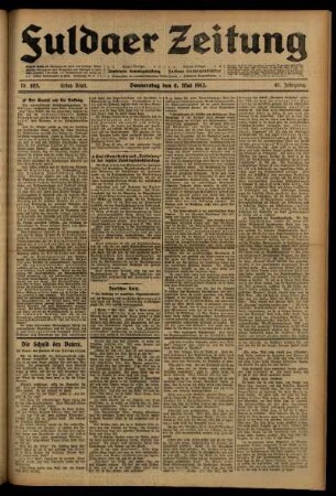 Erste Ausgabe vom Donnerstag, den 08. Mai 1913.