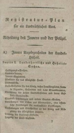 Registratur-Plan für ein Landräthliches Amt.