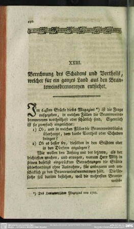 Berechnung des Schadens und Vortheils, welcher für ein ganzes Land aus den Branteweinsbrennereyen entstehet
