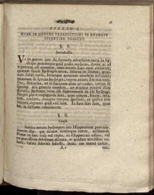 Sectio I. Quae In Genere Praedictioni In Hydrope Inservire Possunt.