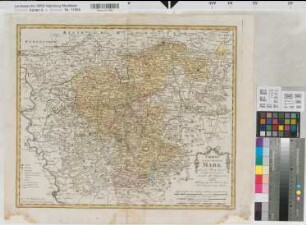 Mark (Grafschaft) Territorialkarte mit Kreisen, Ämtern und Gerichtsbezirken Charte von der Grafschaft Mark 1796 4 dt. Meilen = 12,9 cm 43 x 52 farb. Stich: Homanns Erben, Nürnberg