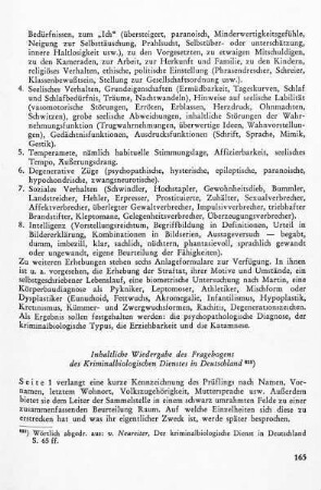 Fragebogen des Kriminalbiologischen Dienstes in Deutschland (inhaltliche Widergabe)