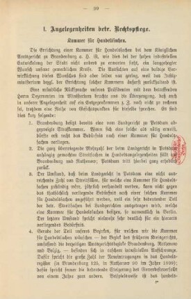 I. Angelegenheiten betr. Rechtspflege.
