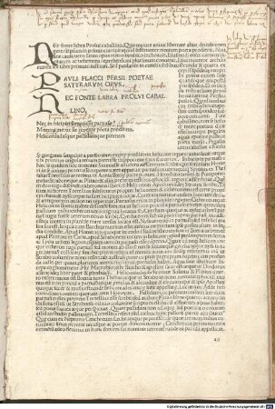 Satirae : mit Kommentar und Vita Persii von Bartholomaeus Fontius. Mit Widmungsvorrede an Lorenzo de' Medici und Brief an Franciscus Saxetus von Bartholomaeus Fontius