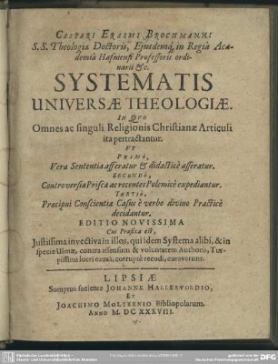 1: Systematis universae theologiae