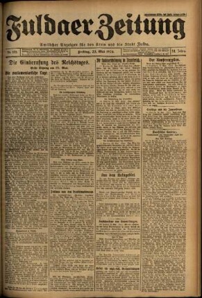Erste Ausgabe vom Freitag, den 23. Mai 1924.