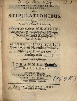 Disputatio Juridica Inauguralis De Stipulationibus