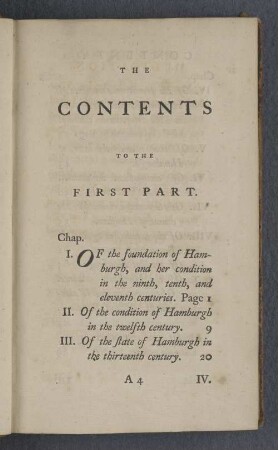 The contents to the first part.