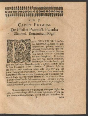 Caput Primum. De Illustri Patria & Familia Güntheri, Romanorum Regis