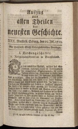 XXX. Nachlese. Coburg, den 25. Jul. 1750.