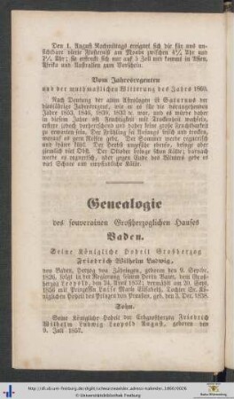 Genealogie des souverainen Großherzoglichen Hauses Baden.