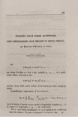 Teorema sulle forme alebriche, con applicazione alle binarie di sesto ordine.