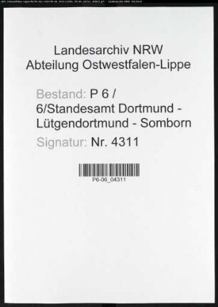 Sterberegister Standesamt Dortmund-Lütgendortmund-Somborn